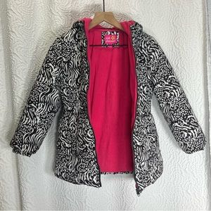 PINK PLATINUM Zebra Cheetah Print Puffer Winter Snow Outwear Hoodie Jacket